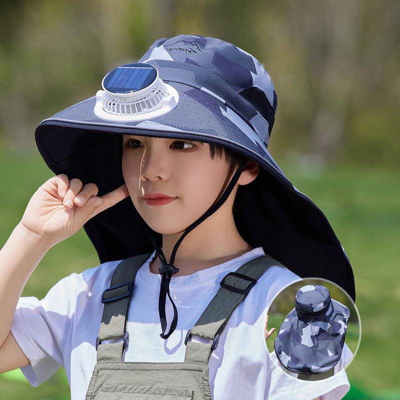 Children's hat summer eaves shawl bucket hat solar fan sun hat boys and girls outdoor sun hat