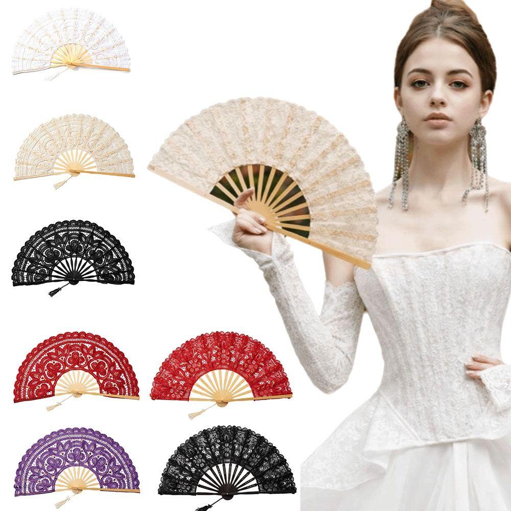 Hollow Ribs Vintage Lace Hand Fan Tassel Pendant Dance Handheld  Fan  Party Accessories