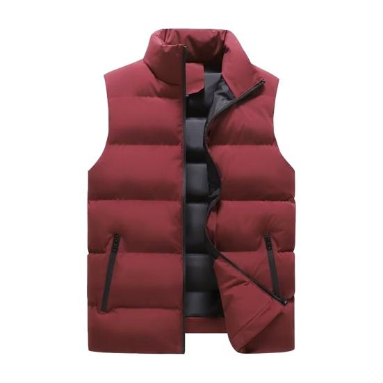 Men Waistcoat Stand Collar Sleeveless Zipper Closure Vest Coat with Pockets Solid Color Thickened