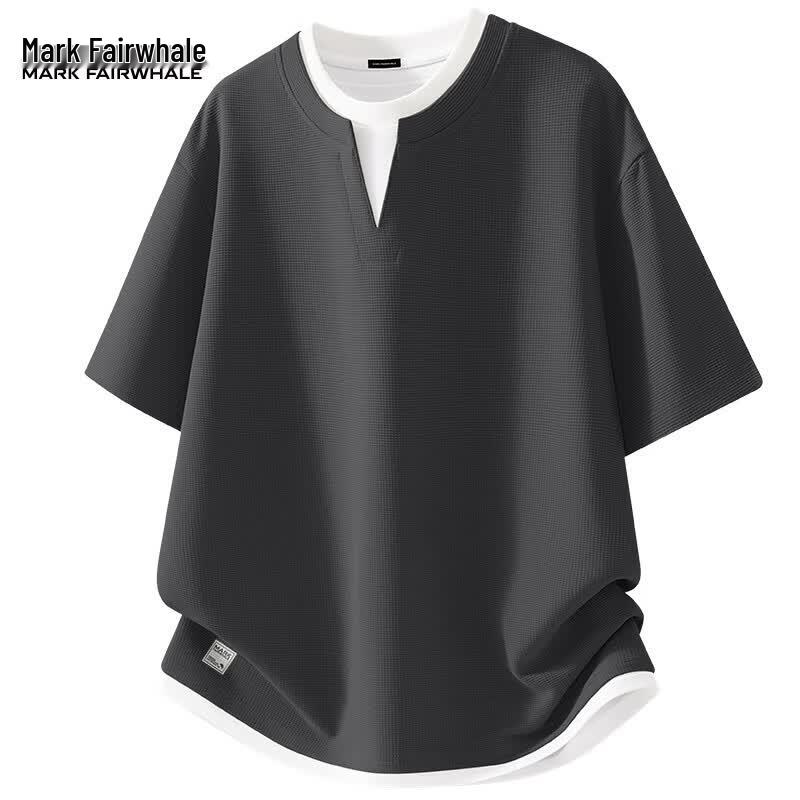 Mark Fairwhale Men's Waffle Knit V-Neck Layered Look T-Shirt
