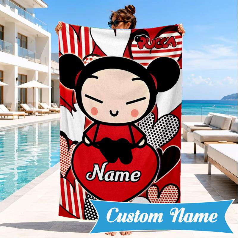 Custom Name Love Heart Beach Towel Microfiber Beach Towel, Lightweight and Quick-Dry, for Summer Travel, Swimming Pool Gift