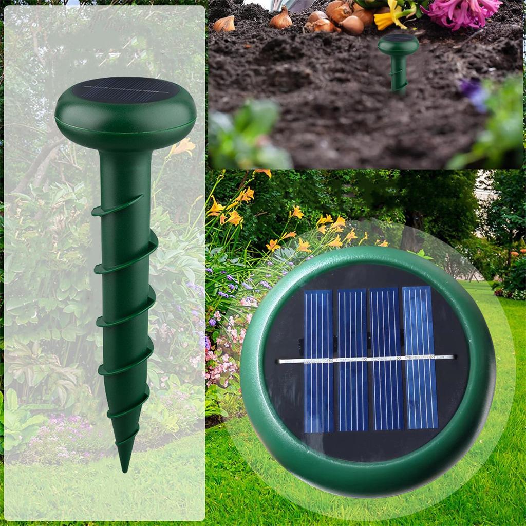 Solar Powered Rodent Repeller Outdoor Waterproof Sonic Mole Repellent Device with Spiral Stake for Garden Lawn Yard Field Use