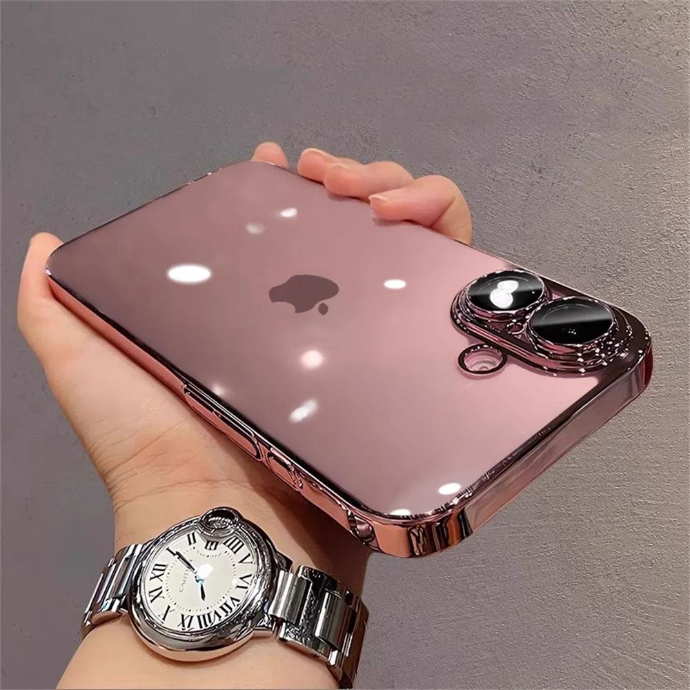 Luxury Plating Lens Protection Transparent Case For iPhone 16 Pro Max 15 14 Plus 13 12 Mini 11 Pro Soft Silicone TPU Clear Cover