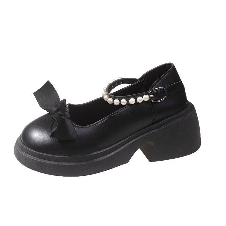 Туфли Мэри Джейн женские, осень 2025 года, новые модные туфли с бантом на платформе и толстом каблуке, маленькие кожаные туфли с жемчугом