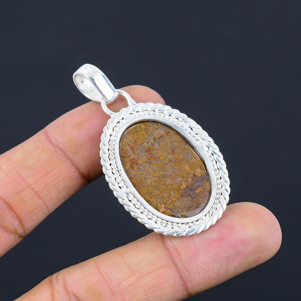 Birthday Gift For Her Natural Seam Agate Gemstone Pendant 925 Sterling Silver