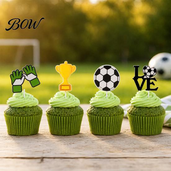 Soccer Cupcake Picks 8 Pcs Cake Topper Decoration, Ball Goal Football Decorations Shoe for Sport Theme Birthday Party Supplies Fan Dessert