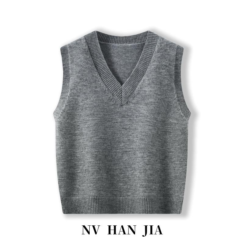 Брендовая скидка Жилет-топ без рукавов женский вязаный из чистой шерсти темно-синего цвета с V-образным вырезом – Универсальная осенне-зимняя верхняя одежда