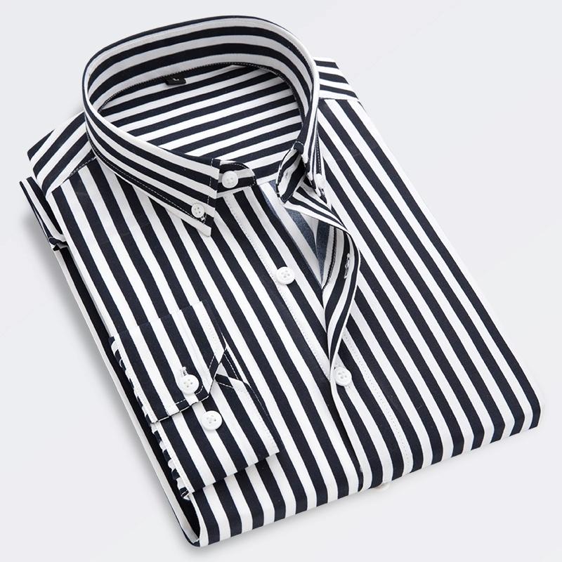 Men's Striped Shirts Trun Down Collar Business Formal Shirt Men Slim Korean Style Casual Long Sleeve Shirts