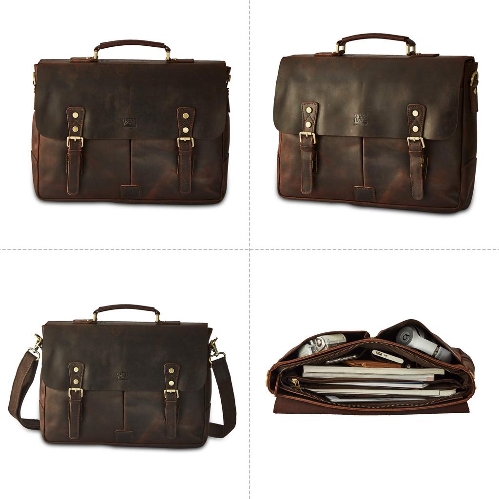 BRASS TACKS Leathercraft, an American Brand, Men's Business Bag Made of Cowhide Leather, Suitable for Job Hunting and Recruitment, with a Large