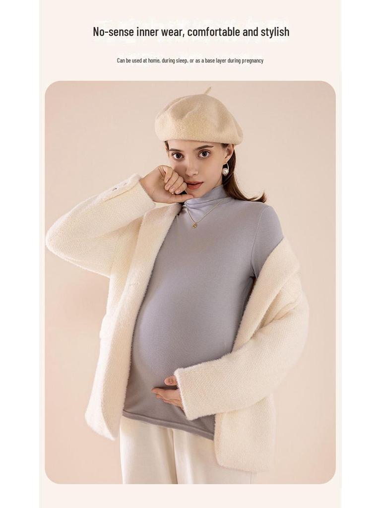 Топ для беременных с полувысоким воротником, эластичный, на весну и осень