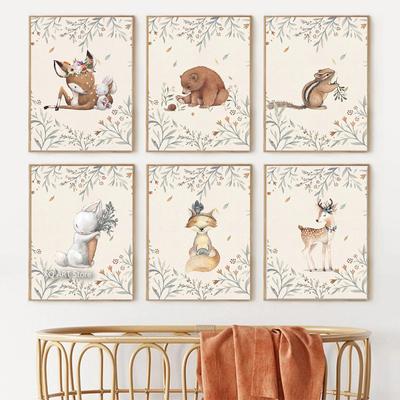 Олень Кролик Лиса Белка Медведь Животные Детская Настенная Живопись Холст Картина Скандинавские Плакаты И Принты Настенные Картины Декор Детской Комнаты