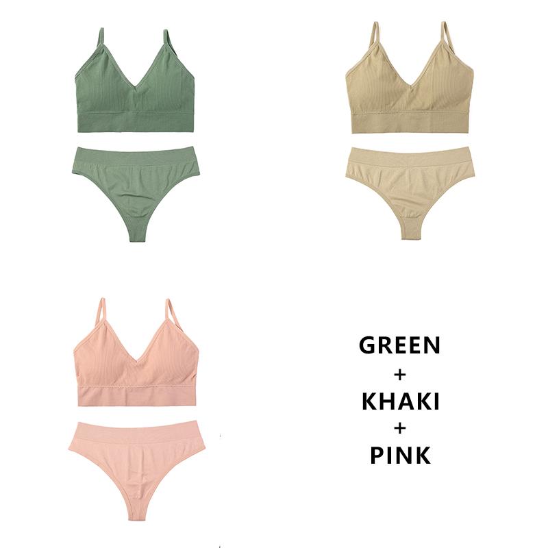 CINOON 3Pcs/Lot Women Bra Set Sexy Seamless Thong Low Waist Panties Wire Free Bra Bralette Lingerie Brassiere Female Underwear Set