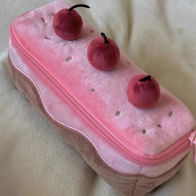 Милый плюшевый пенал в виде вишневого торта, изысканное хранение, большая вместимость, продвинутые канцелярские товары для студентов, корейские канцелярские товары, пенал для карандашей