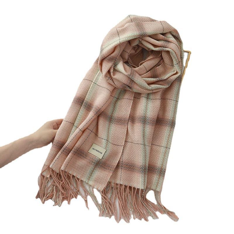 Korean Style Plaid Scarf Women's New Autumn and Winter Imitation Cashmere Fashion British Versatile Warm Student Couple Scarf Shawl