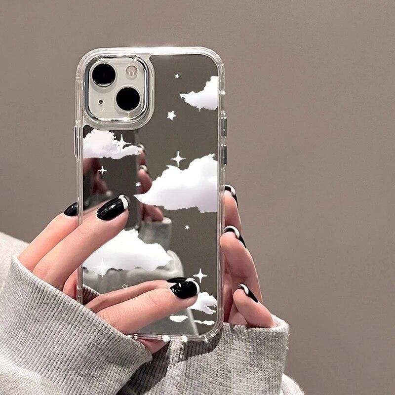 Smile Lovely Heart Mirror Phone Case For iPhone 15 Pro Case iPhone 11 13 14 12 Pro Max X XR XS Silicone Shockproof Back Cover