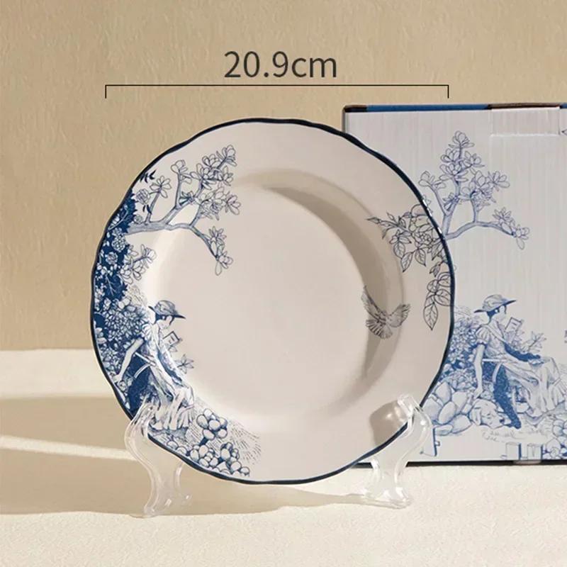 Расписанная вручную цветочная керамическая тарелка, легкая, роскошная, ресторанная, стейк, итальянская паста, изысканные, вкусные блюда, обеденные тарелки