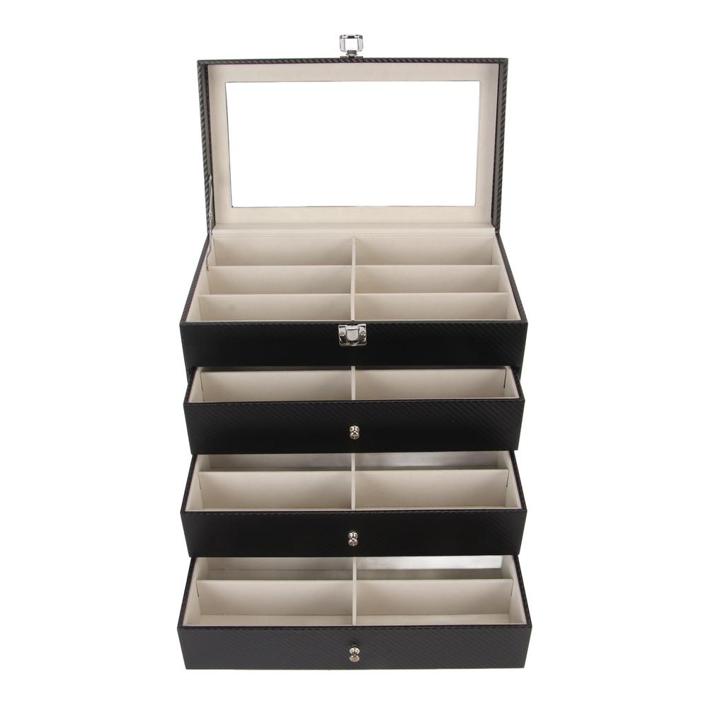 4 Layer Drawer Sunglasses Display Case 24 Slots PU Leather Eyeglass Collection Storage Display Box
