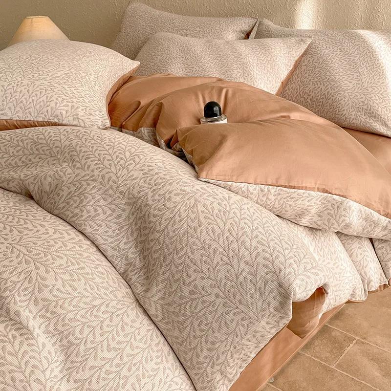 Легкий Роскошный Мягкий Плотный 100% Хлопок Комплекты Простыней Сатин Жаккард Шелковистый Постельный Комплект на Сезоны Односпальная Двуспальная Кровать Комфортный Комплект
