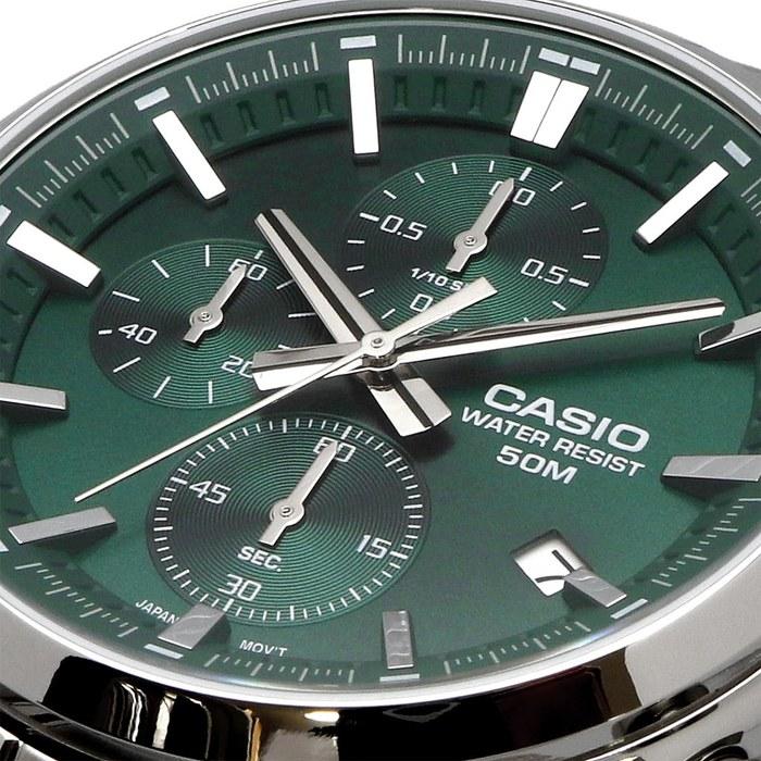 Casio Стандартные мужские часы 1/10 секунды Хронограф Кварцевые MTP-E510D-3AV Зеленые
