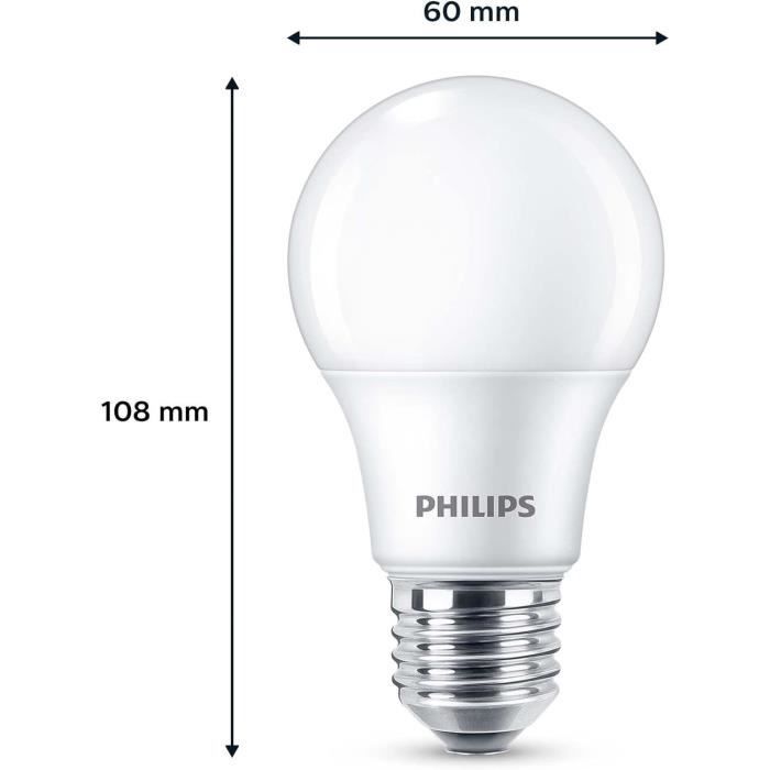 Pack de 6 ampoules LED - PHILIPS - E27 - 60W - Blanc chaud