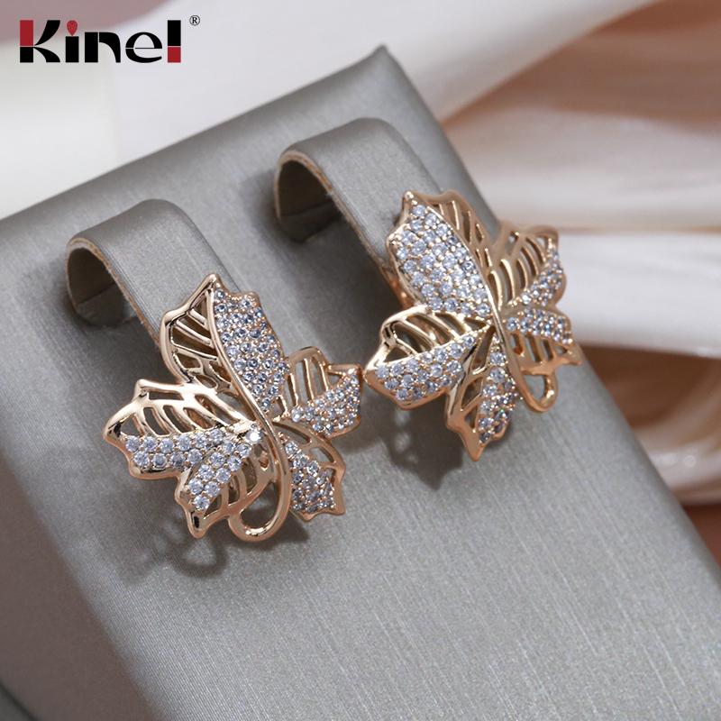 Роскошные женские серьги Kinel с цирконием и кленовым листом