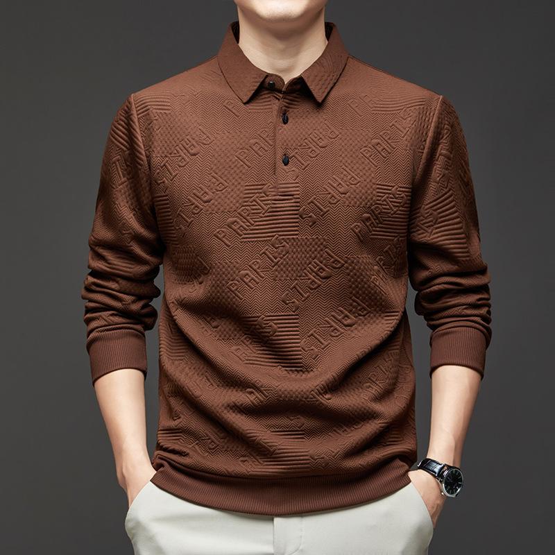 Мужская рубашка поло с лацканами, простая жаккардовая футболка с буквами, повседневная мужская рубашка-рубашка