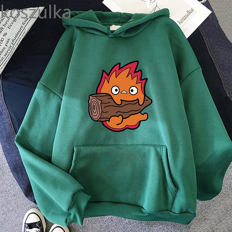 Толстовки с кальцифером «Ходячий замок Хаула», свободная флисовая толстовка с рисунком Кальцифера, винтажные пуловеры, толстовки, зимняя женская уличная одежда