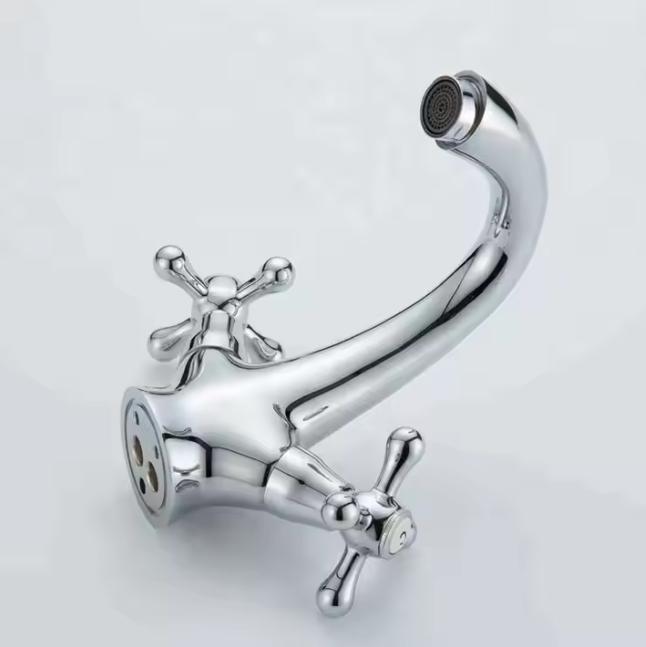 Single-hole Bathroom Faucet - Modern Style - Hot and Cold Basin Faucet - Brass Double Handle Design