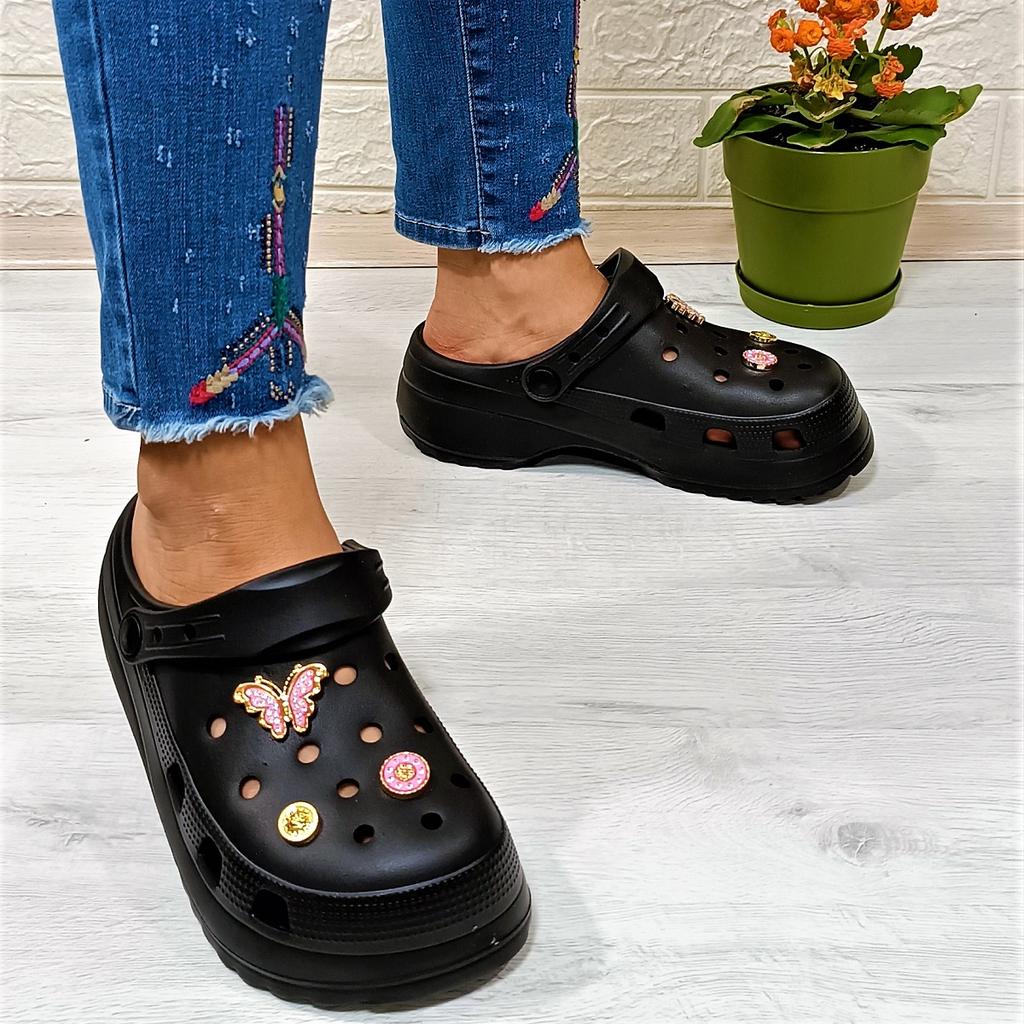 Sonimix 12901 Женские тапочки на толстой подошве с черным камнем