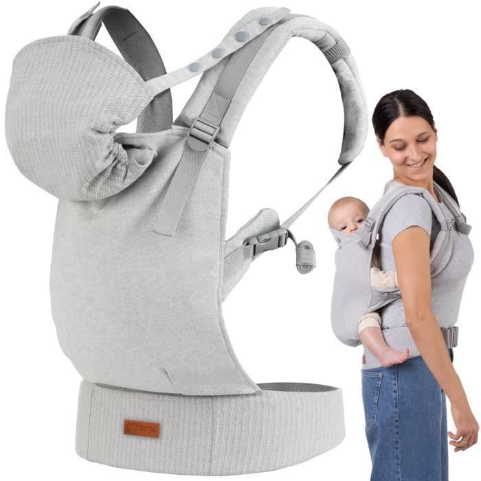 MoMi COLLET – Porte-Bébé Ergonomique et Physiologique – Portage Avant / Arrière – Réglable – Jusqu’à 15 kg – Gris