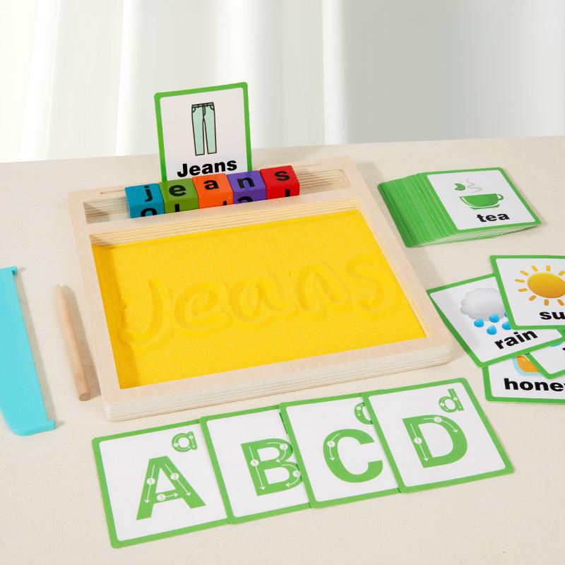 Children's Montessori Wooden Sand Tray & Letter Spelling Educational Toy.