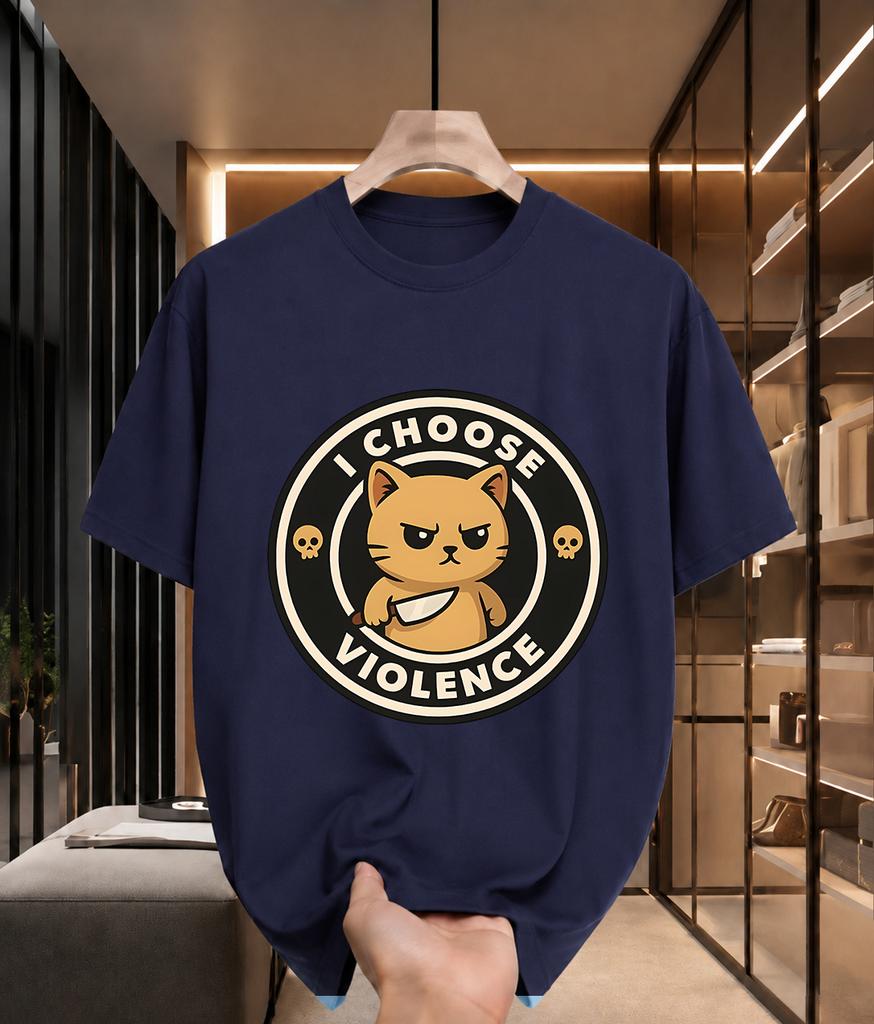2026 New 100 Cotton Tshirt Angry Cat Round Badge Print Unisex Streetwear Shortsleeve Tshirt