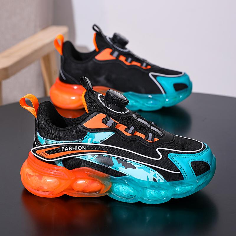 Youth Sports Shoes Fashion Rotating Buckle Boys Girls Casual Shoes Wear-resistant Lightweight Thick Soled Kid's Running Shoes