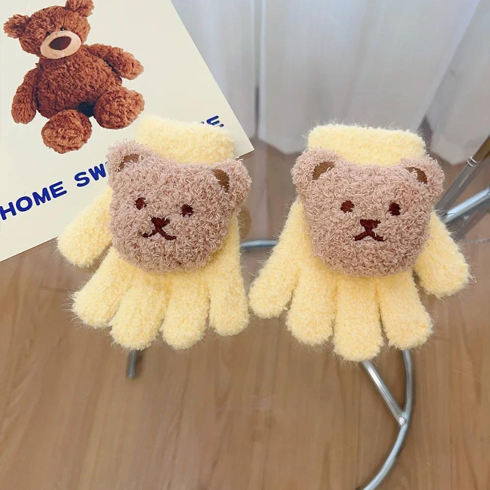 1 Pair Warm Otudoor Kids Glove for Boy Girl 3D Cute Cartoon Bear Glove for Toddler Sweet Autumn Winter Thicken Warm Baby Glove