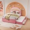 Children's Bed 140x200cm with LED Light, Sofa Bed Daybed with Pull-out Bed & Drawers, Without Mattress