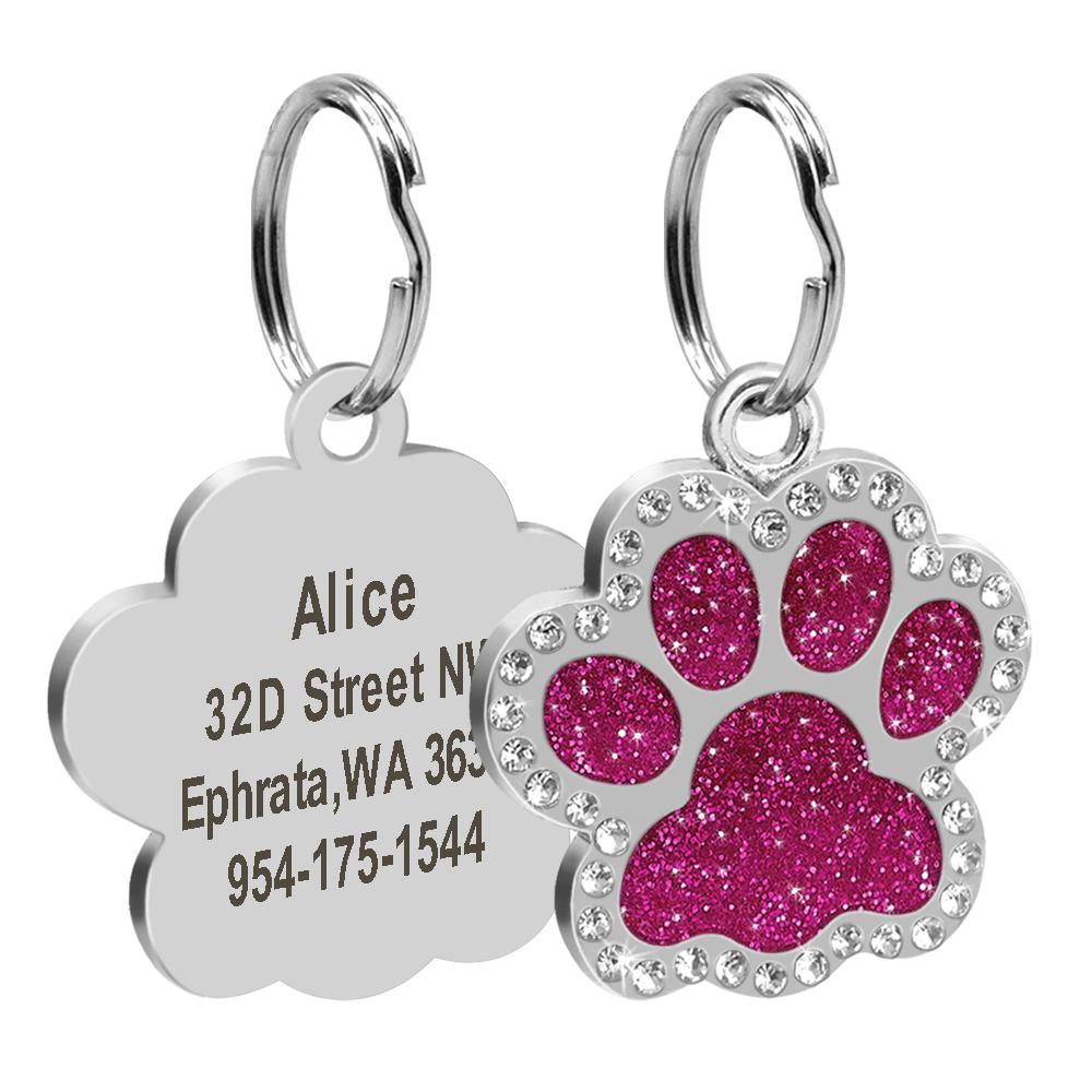 Bling Dog ID Tag Personalized Gorgeous Dog Tags for Small Medium Dog Footprint Custom Pet Name Tag Plate Collar Accessories