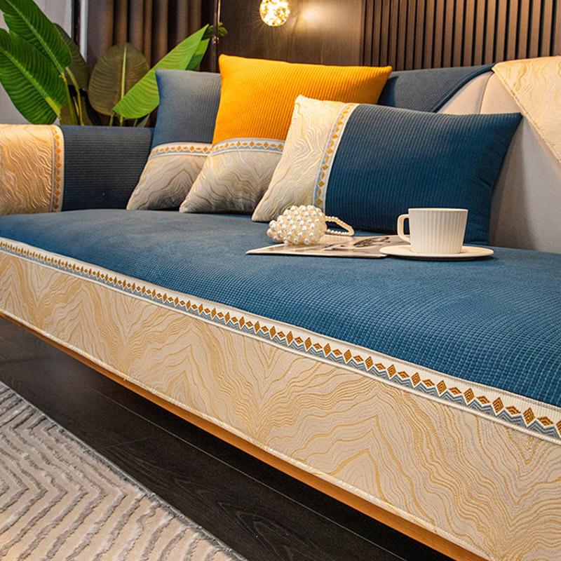 Жаккардовый чехол для дивана с широкими краями, противоскользящая сетка, плюшевая подушка, теплый чехол, полотенце для дивана, вышивка, лямка, чехол для дивана для дома