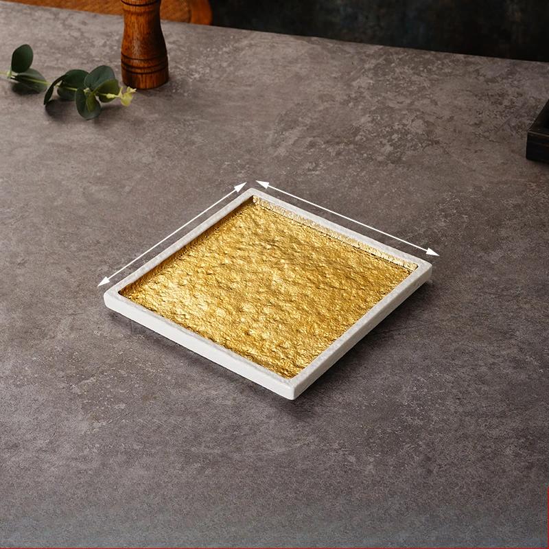 Japanese-style Gold-plated Sushi Plate Barbecue Plate Sashimi Plate Ceramic Flat Sushi Plate Kitchen Dining Room Tableware
