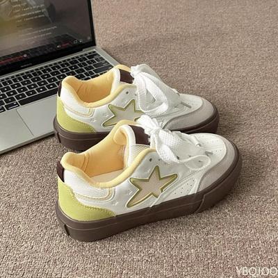 Ретро белые туфли на толстой подошве для женской весенне-летней новой коллекции, с круглым носком, повседневные, на шнуровке, простые и удобные женские кеды