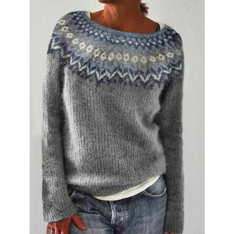 JKASHDK Женская мода повседневный геометрический принт осень зима длинный рукав O-образный вырез свободные свитера