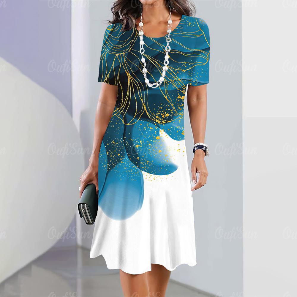 2024 Новые женские платья с графическим принтом Элегантные и красивые платья миди больших размеров Женское летнее цельное платье