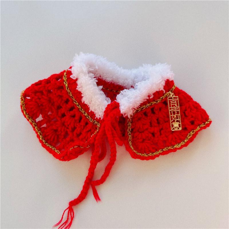 Cat knitted scarf collar red christmas dog saliva towel strawberry pet ornament christmas knitted scarf pet christmas gift