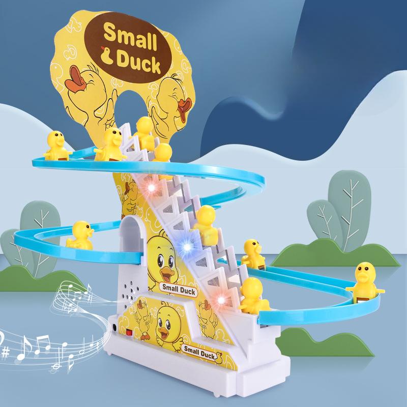 Children's Little Ducks Climb Stairs, Assemble Electric Tracks, and Little Yellow Ducks Slide Down Educational Toys