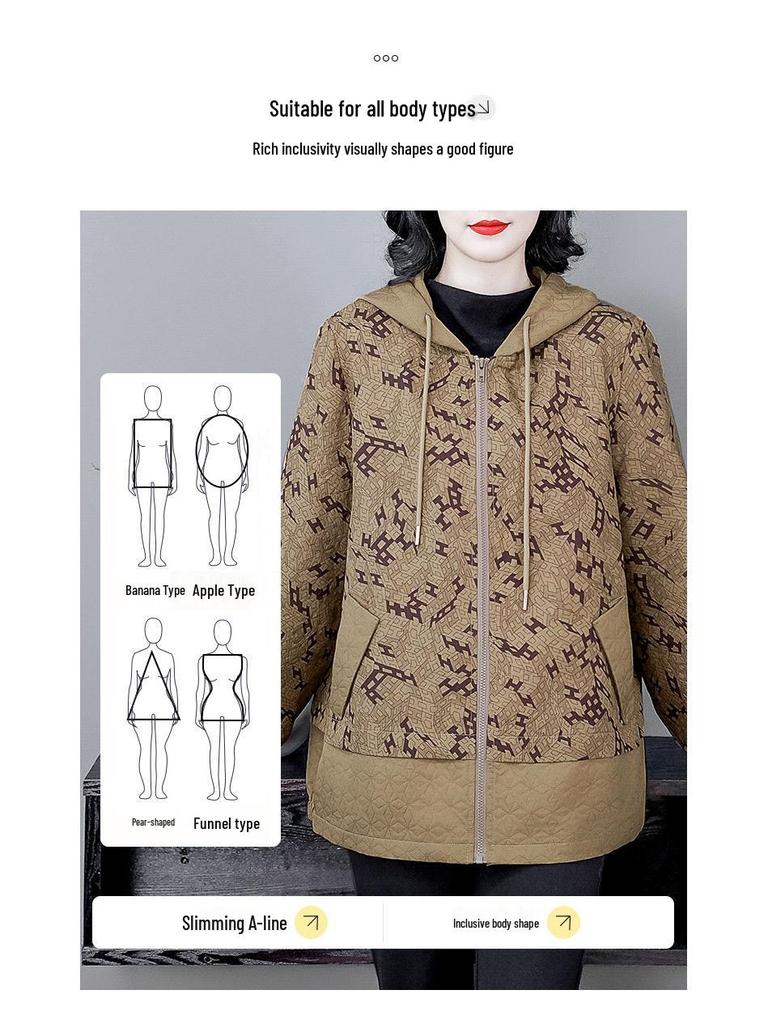 Plus Size Loose Print Hooded Sweatshirt for Mature Middle-Aged Women 2025 Spring/Summer Collection