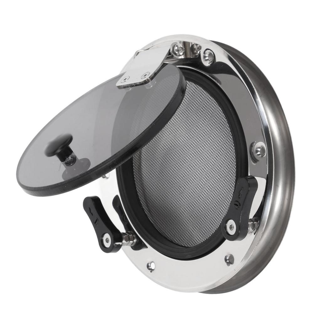 200mm Boat Porthole Window 180 Deg Internal Open Protective Net Tempered Glass UV Resistant Waterproof for Marine Yacht