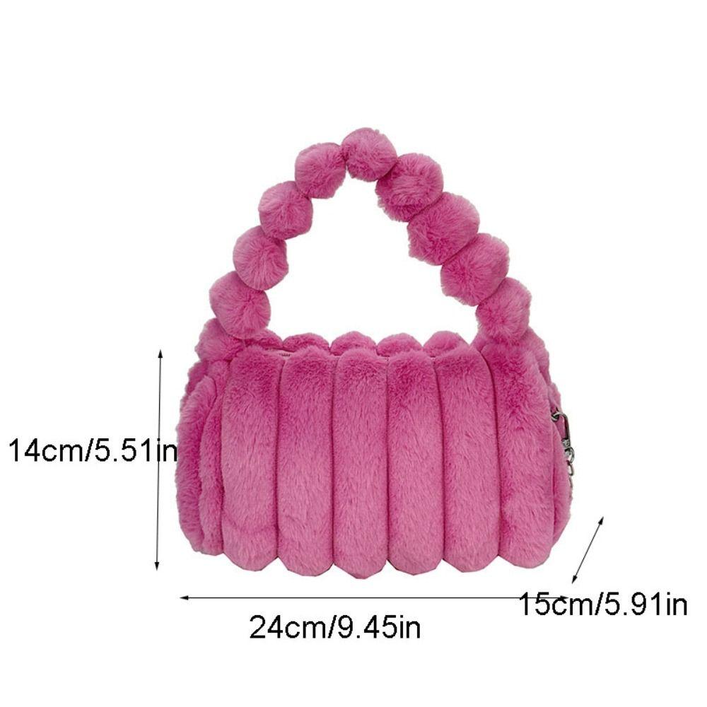 Casual Furry Handbag Zipper Large Capacity Crossbody Bag Stripe Soft Commuting Handbag Travel