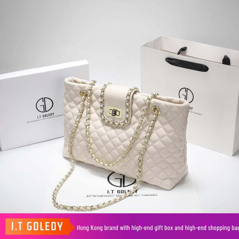 2022 Женская сумка-тоут из натуральной кожи большой вместимости с цепочкой