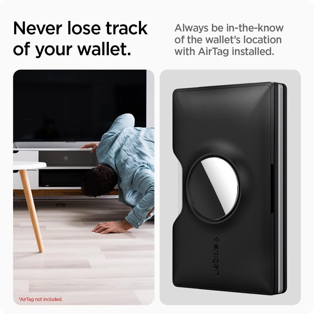 Spigen AirTag Case, Card Storage, Bill Holder, Wallet with Band, Loss Prevention, Shockproof, RFID Card Case, Wallet S, AMP04245 (Black)