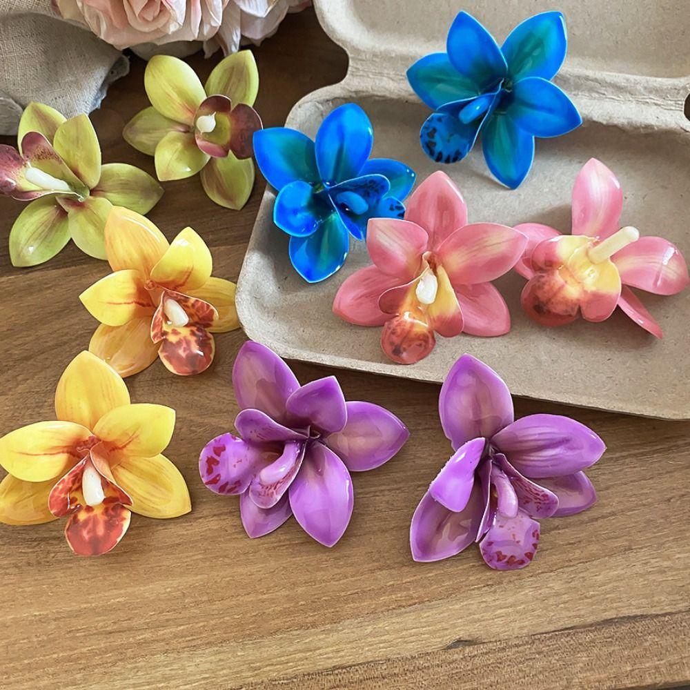 Silver Needle Flower Stud Earrings Epoxy Resin Vacation Style Earrings Women