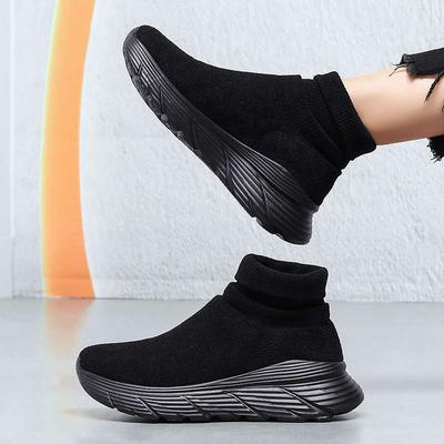 Модная Вязаная Обувь на Среднем Каблуке для Женщин Оксфорды Милые Каблуки для Женщин Темно-Синяя Обувь Кроссовки Спортивные Зарубежные